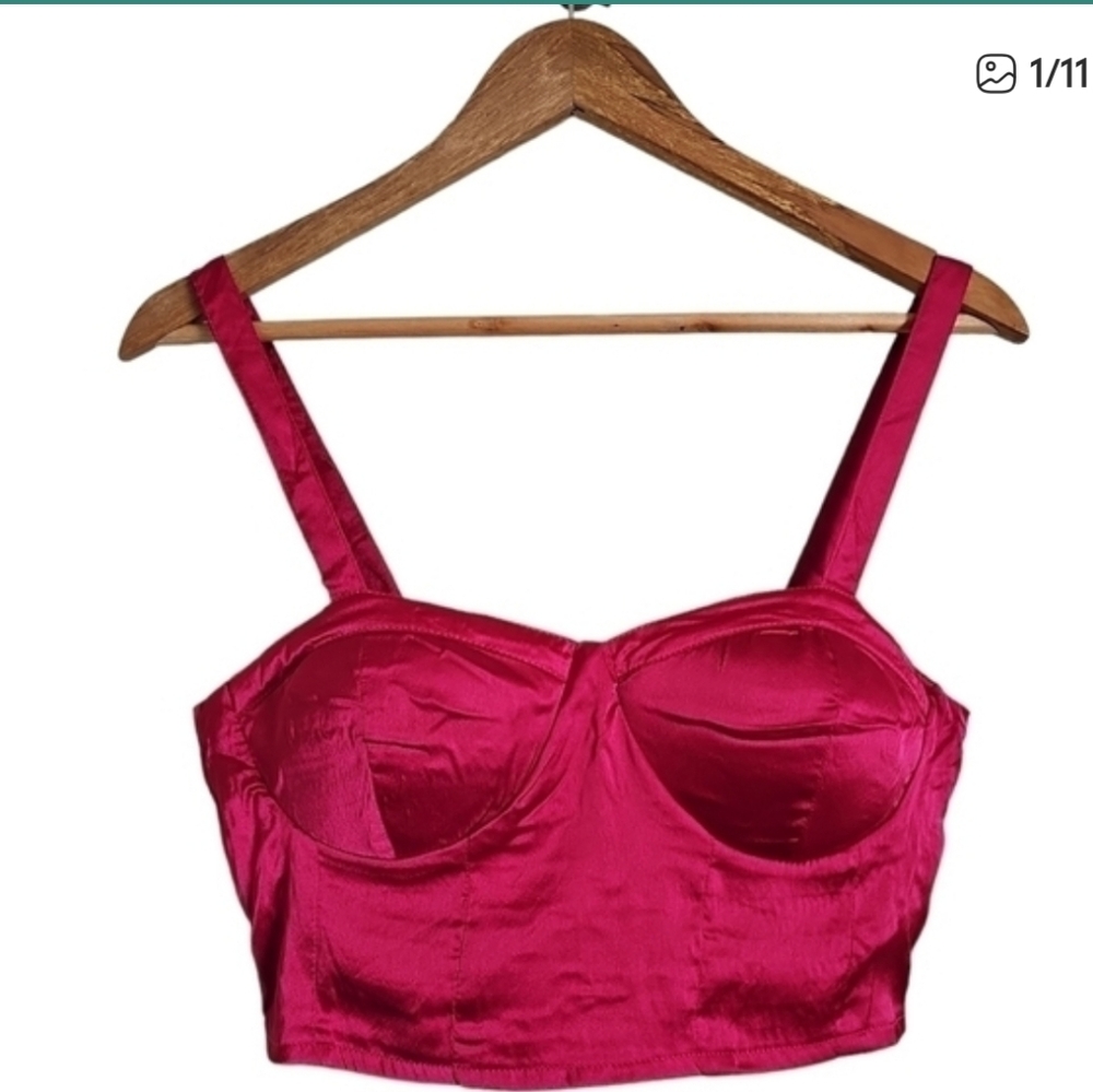 Pink satin strappy corset crop top nwt